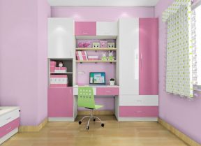 儿童房书桌衣柜一体 女孩房间装修