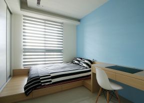 现代简约卧室装修效果图 蓝色墙面装修效果图片