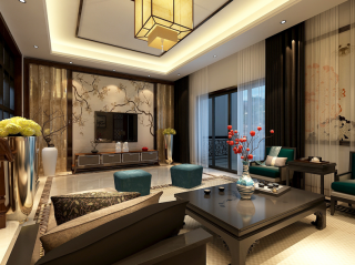 中式家装客厅最新电视墙设计效果图