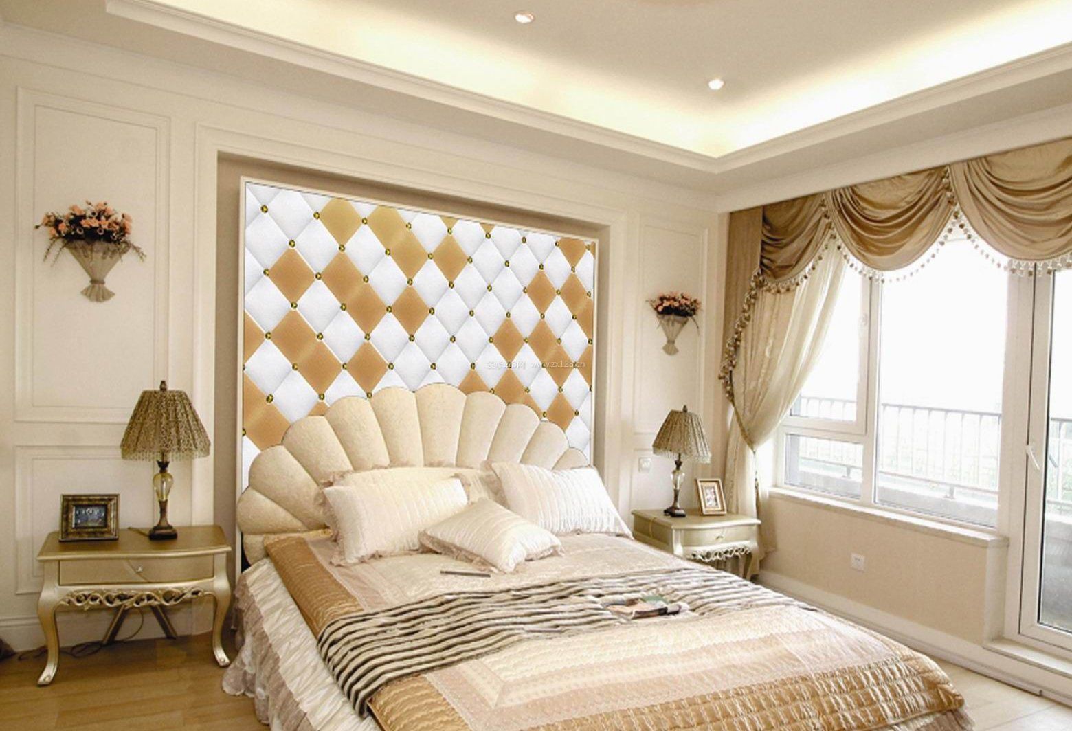 欧式风卧室床头背景墙设计图片