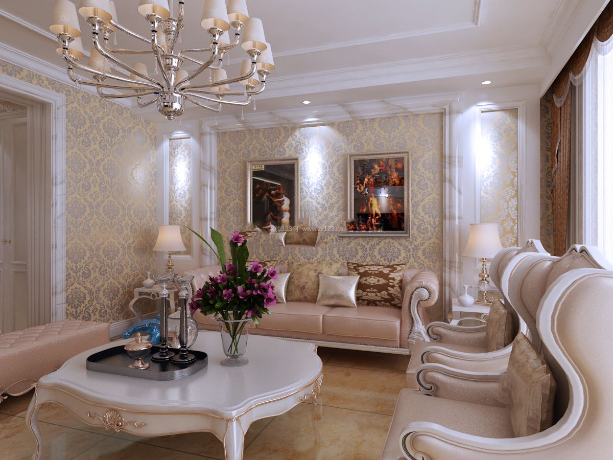 欧式家装客厅背景墙壁纸装修效果图片