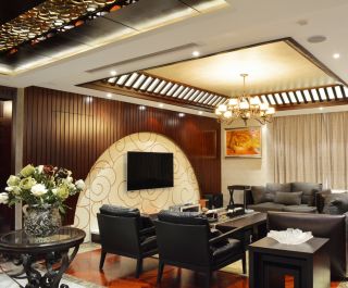 家居中式元素客厅电视墙设计图
