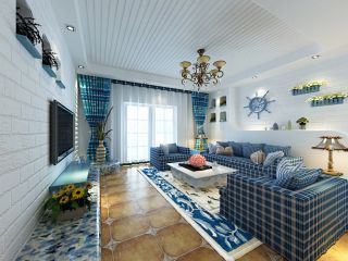 地中海风格家庭客厅装修效果图大全2023图片 