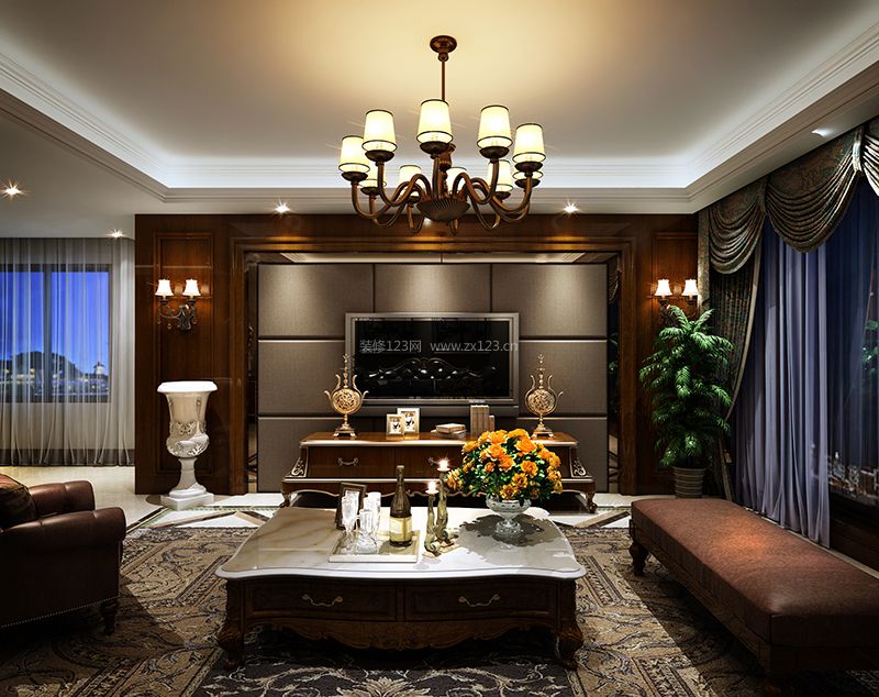 美式古典风格装修效果图片 室内客厅电视墙设计