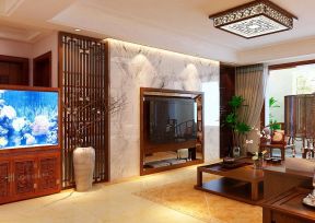 中式三居室 瓷砖电视墙设计效果图
