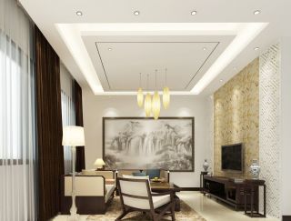 中式现代风格小户型客厅整体效果图