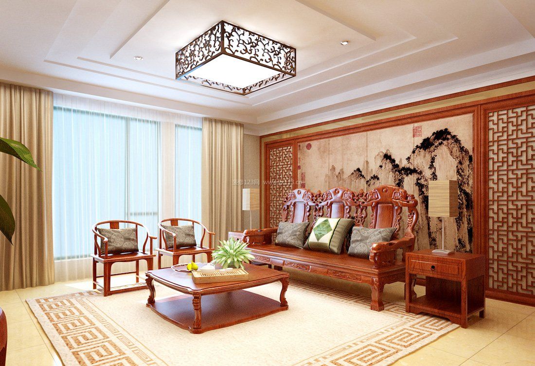 简中式客厅红木家具装修效果图片