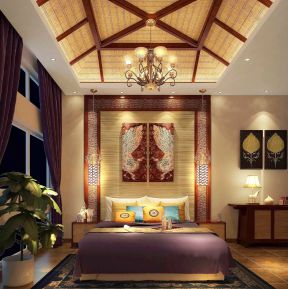 东南亚风格别墅 卧室吊顶装饰效果图