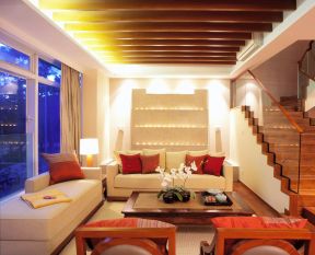 东南亚风格别墅  客厅沙发摆放装修效果图片