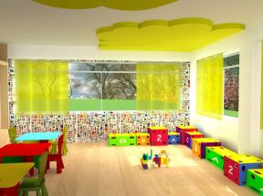 幼儿园主题墙饰图片 黄色墙面装修效果图