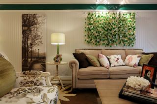 简单美式客厅背景墙壁纸装修效果图片