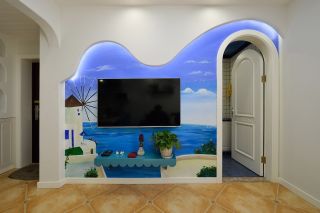 2023地中海风格电视背景墙装修3d效果图 