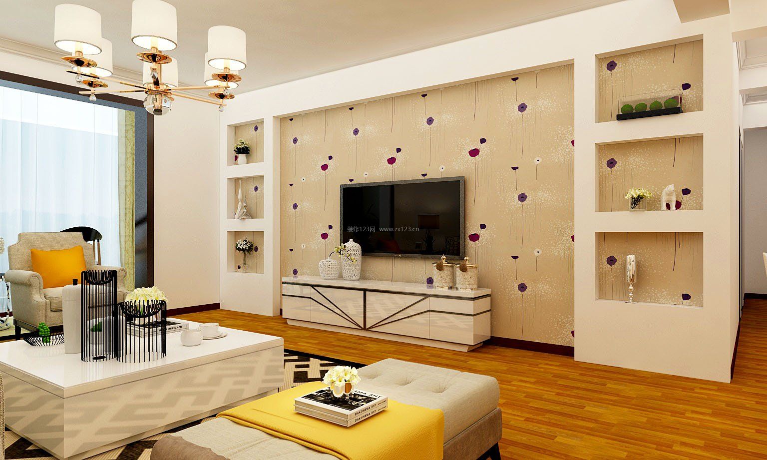 现代简约客厅壁纸装修效果图欣赏
