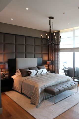 室内后现代风格卧室床头背景墙装修效果图