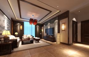 最新中式客厅装修效果图 大理石电视背景墙