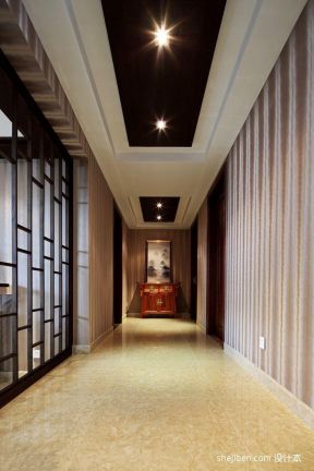 新中式风格装饰元素走廊过道吊顶效果图 
