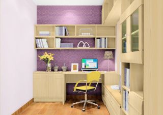田园风格书房紫色墙纸装修效果图 