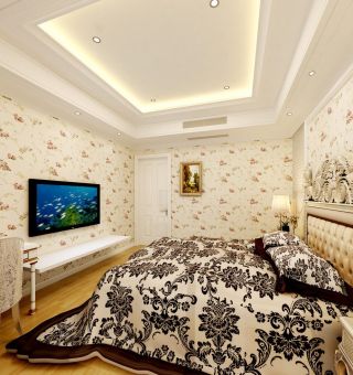 现代简欧装修样板间卧室电视墙设计效果图