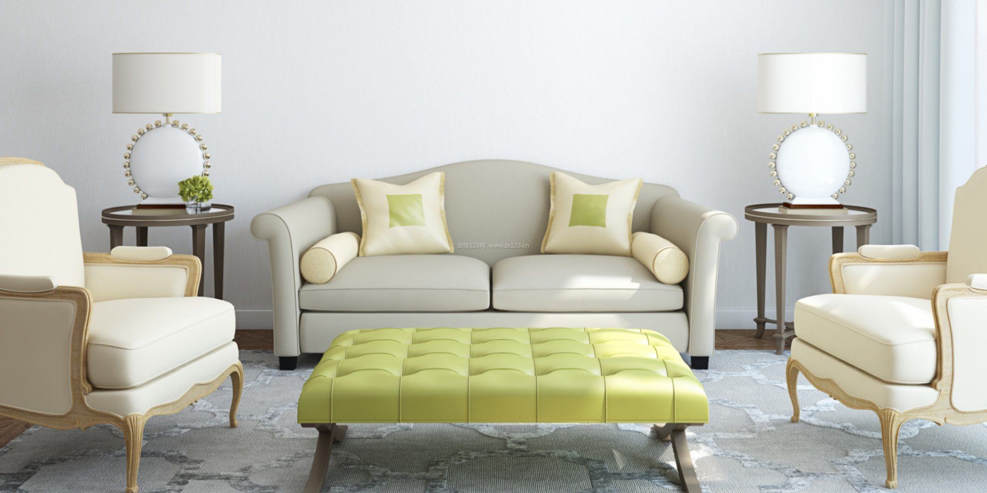 现代简欧装修样板间客厅沙发摆放效果图