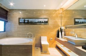 简约现代风格卫生间大理石包裹浴缸装修效果图片
