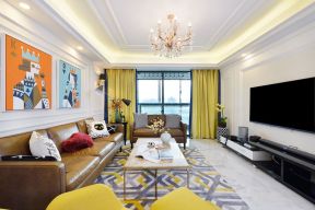 现代美式客厅装修效果图 真皮沙发装修效果图片
