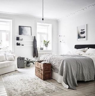 黑白简约风格50平方卧室效果图