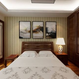 新中式卧室床头壁纸背景墙装修效果图