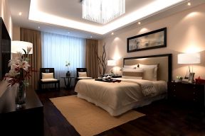 现代中式卧室深褐色木地板装修效果图片