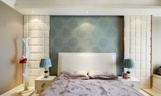 新欧式卧室硅藻泥背景墙装修效果图片 