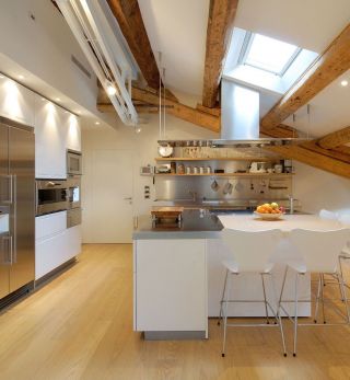 简欧顶层斜顶阁楼厨房设计装修图片 