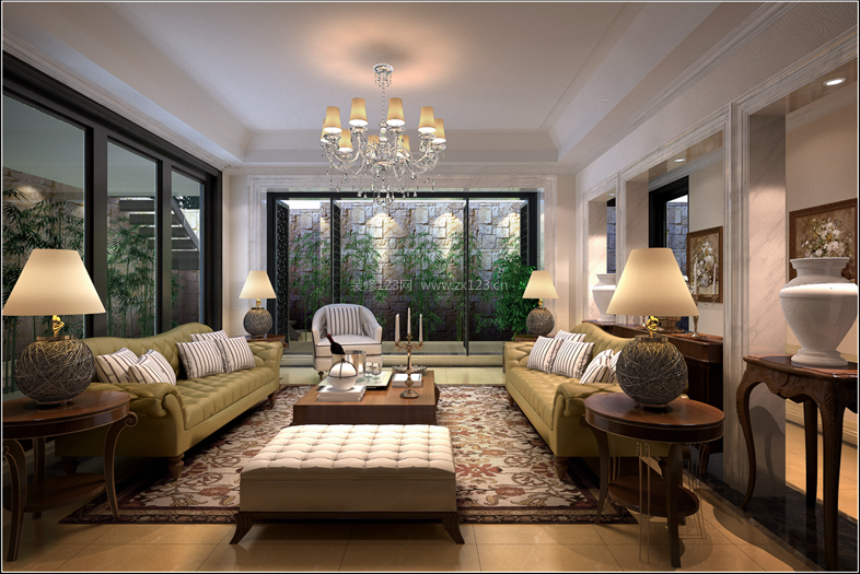 美式风格客厅装修效果图 客厅沙发摆放装修效果图片