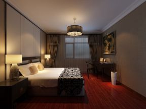 现代中式卧室红木色木地板装修效果图片