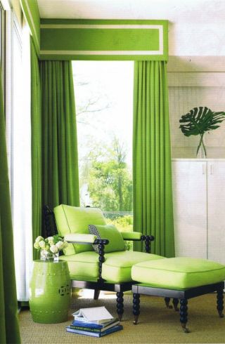 小窗户翠绿色窗帘效果图