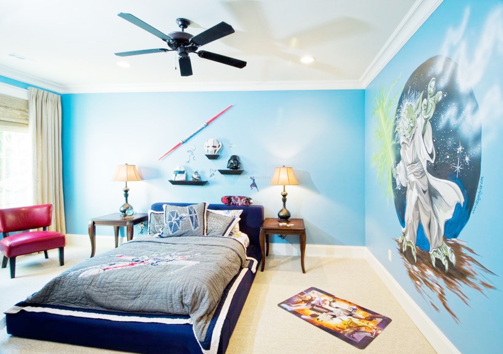 男生卧室彩色墙面漆效果图 