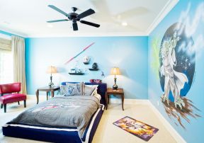 彩色墙面漆效果图 男生卧室效果图