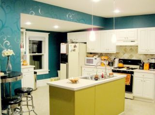 家庭厨房彩色墙面漆装修效果图片