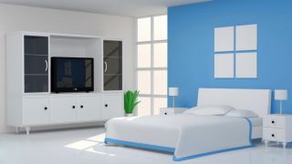 现代卧室背景墙彩色墙面漆效果图 