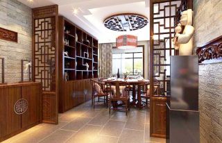 中式餐厅酒柜效果图片大全2023