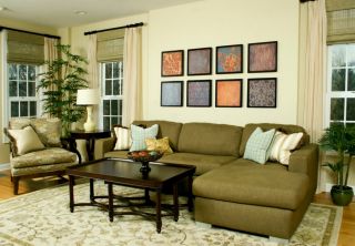 客厅左右布艺沙发背景墙设计图片 