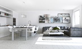 单身公寓装修设计 白色木地板装修效果图片