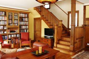 整体书柜效果图 美式别墅客厅效果图