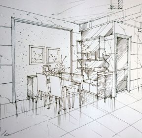 小型家装餐厅手绘效果图