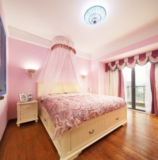 地中海卧室粉色墙面装修效果图片