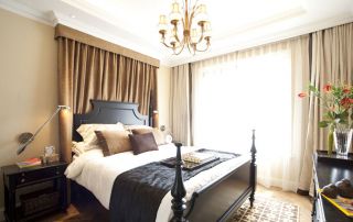 地中海卧室纯色窗帘装修效果图片