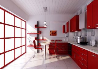 室内厨房红色橱柜效果图大全