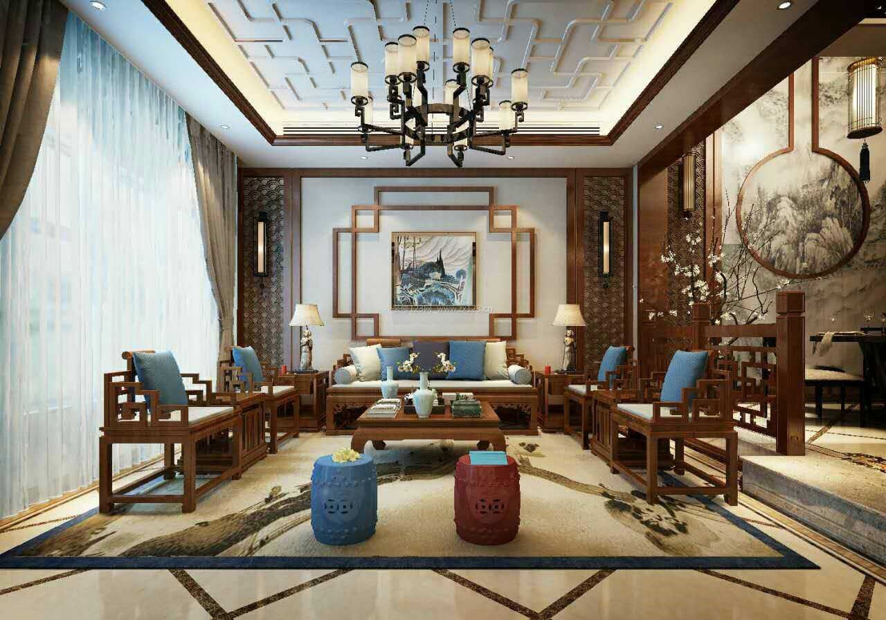 中式风格客厅装修效果图 沙发背景墙装修效果图片