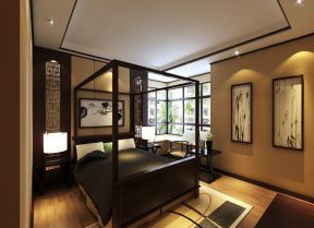 新中式风格卧室转角飘窗装修效果图片