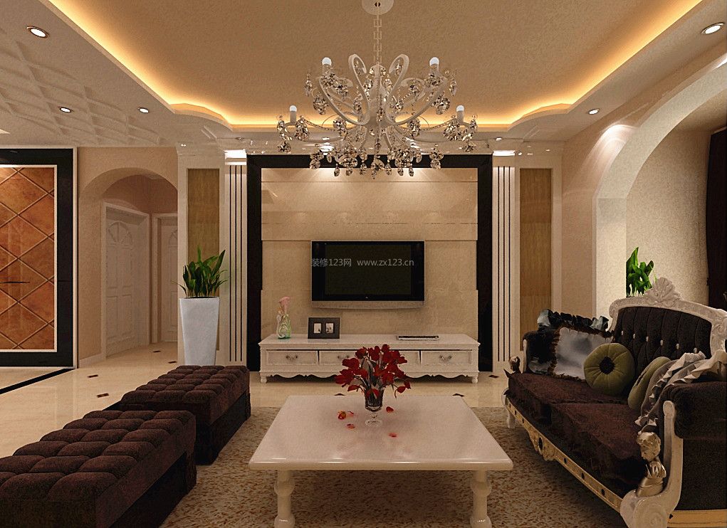 简约欧式家装效果图 室内客厅电视墙设计