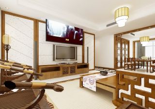中式现代客厅电视墙装饰效果图