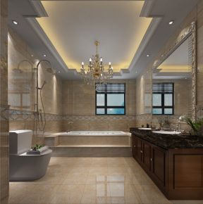 新中式别墅卫生间台阶浴缸装修效果图片